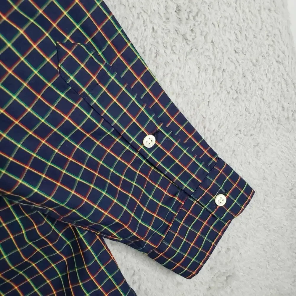 Polo Ralph Lauren Oxford Shirt Men's Medium M Navy Blue Plaid LS Button Down